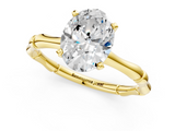 Yellow gold Oval Solitaire Diamond Ring with Bamboo Band and Four-Prong Setting_61