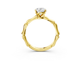 Yellow gold Oval Solitaire Diamond Ring with Bamboo Band and Four-Prong Setting_63