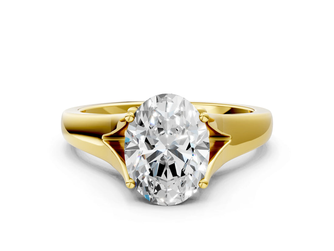 Yellow gold Oval Solitaire Diamond Ring with Cathedral Band and Four-Prong Setting_65