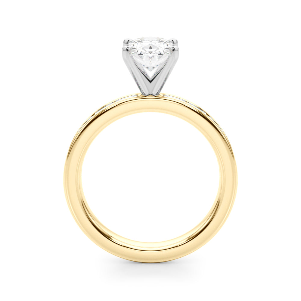 Yellow gold Oval Solitaire Diamond Ring with Channel-Set Baguette Band and Four-Prong Setting 2