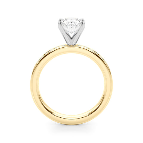 Yellow gold Oval Solitaire Diamond Ring with Channel-Set Baguette Band and Four-Prong Setting 2