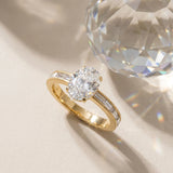 Yellow gold Oval Solitaire Diamond Ring with Channel-Set Baguette Band and Four-Prong Setting_16