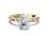 Yellow gold Oval Solitaire Diamond Ring with Channel-Set Baguette Band and Four-Prong Setting_91