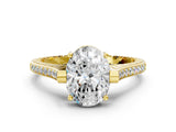 Yellow gold Oval Solitaire Diamond Ring with Channel Set Band and Bezel Prong Setting_56