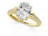 Yellow gold Oval Solitaire Diamond Ring with Channel Set Band and Bezel Prong Setting_57