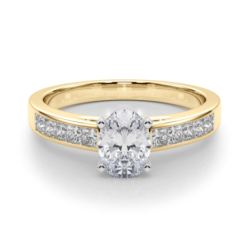 Yellow gold Oval Solitaire Diamond Ring with Channel-Set Band and Four-Prong Setting 1