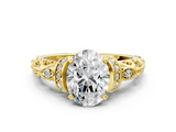 Yellow gold Oval Solitaire Diamond Ring with Filigree Band and Four-Prong Setting_60