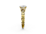 Yellow gold Oval Solitaire Diamond Ring with Filigree Band and Four-Prong Setting_62