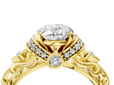 Yellow gold Oval Solitaire Diamond Ring with Filigree Band and Four-Prong Setting_64