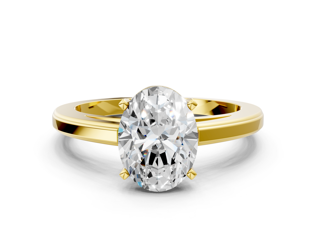Yellow gold Oval Solitaire Diamond Ring with Four-Prong Setting and Classic Band_4