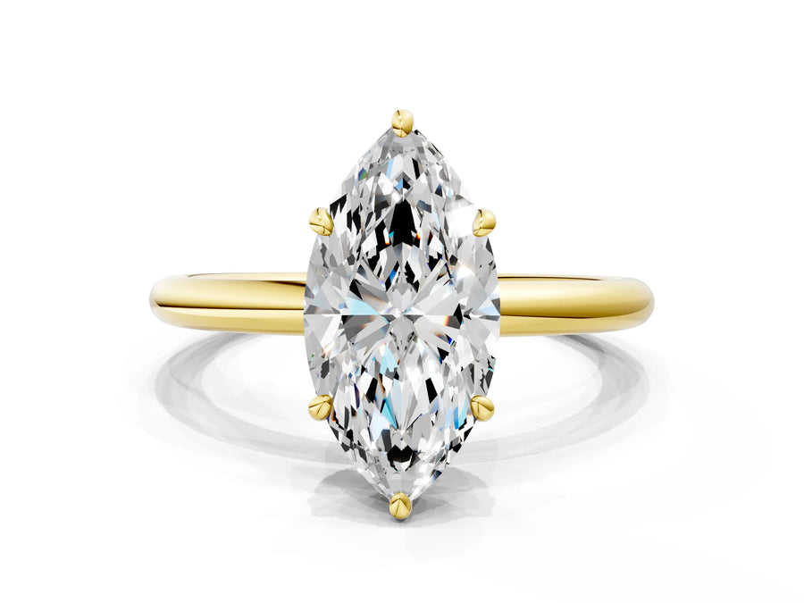Yellow gold Oval Solitaire Diamond Ring with Four-Prong Setting on a Plain Band