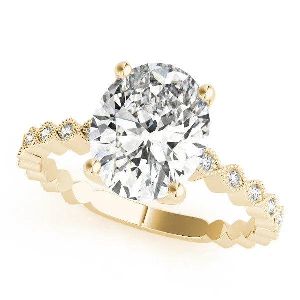 Yellow gold Oval Solitaire Diamond Ring with Infinity Twist Band and Four-Prong Setting