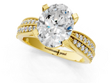 Yellow gold Oval Solitaire Diamond Ring with Milgrain Pavé Band and Four-Prong Setting_138