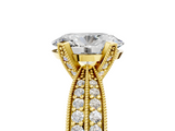 Yellow gold Oval Solitaire Diamond Ring with Milgrain Pavé Band and Four-Prong Setting_142