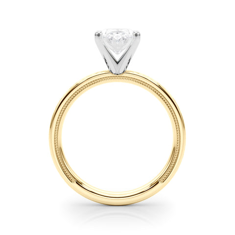 Yellow gold Oval Solitaire Diamond Ring with Milgrain and Black Enamel X Pattern Band 2