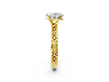 Yellow gold Oval Solitaire Diamond Ring with Milgrain and Black Enamel X Pattern Band_203