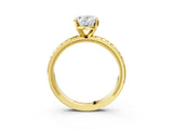 Yellow gold Oval Solitaire Diamond Ring with Milgrain and Black Enamel X Pattern Band_204