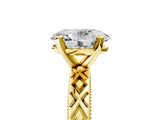 Yellow gold Oval Solitaire Diamond Ring with Milgrain and Black Enamel X Pattern Band_206