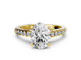 Yellow gold Oval Solitaire Diamond Ring with Pavé Band and Four-Prong Setting_91