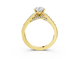 Yellow gold Oval Solitaire Diamond Ring with Pavé Band and Four-Prong Setting_94