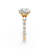 18K Yellow Gold 3.05 Carat E VS1 Oval Solitaire Diamond Ring with Pave Band and Four-Prong Setting