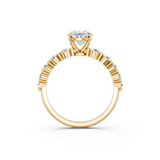 18K Yellow Gold 3.05 Carat E VS1 Oval Solitaire Diamond Ring with Pave Band and Four-Prong Setting