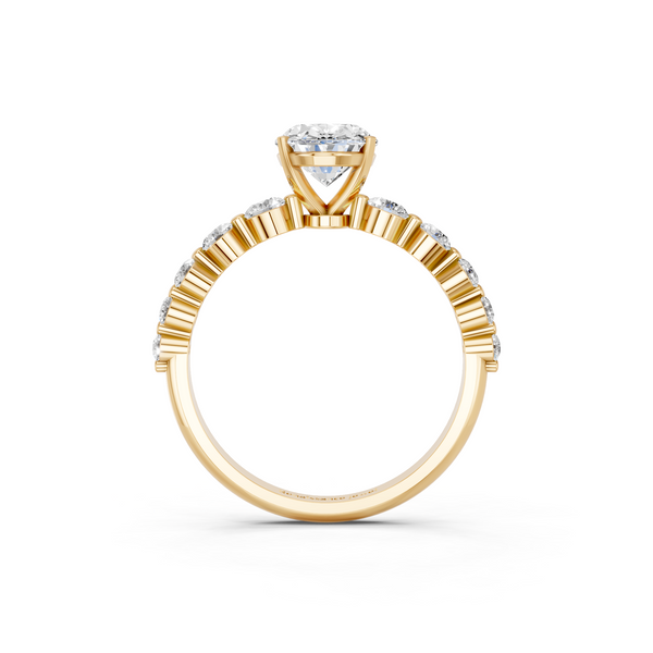 18K Yellow Gold 3.05 Carat E VS1 Oval Solitaire Diamond Ring with Pave Band and Four-Prong Setting
