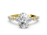 Yellow gold Oval Solitaire Diamond Ring with Pave Band and Four-Prong Setting_282