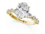 Yellow gold Oval Solitaire Diamond Ring with Pave Band and Four-Prong Setting_283