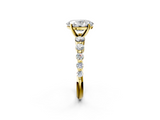 Yellow gold Oval Solitaire Diamond Ring with Pave Band and Four-Prong Setting_284