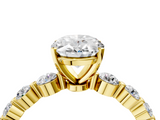Yellow gold Oval Solitaire Diamond Ring with Pave Band and Four-Prong Setting_286