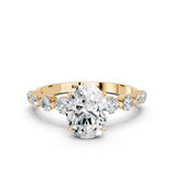 18K Yellow Gold 3.05 Carat E VS1 Oval Solitaire Diamond Ring with Pave Band and Four-Prong Setting