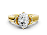 Yellow gold Oval Solitaire Diamond Ring with Pave Band and Six-Prong Setting_35