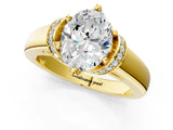 Yellow gold Oval Solitaire Diamond Ring with Pave Band and Six-Prong Setting_36