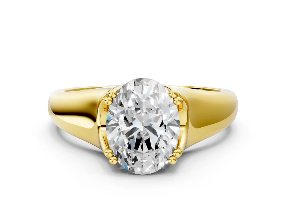 Yellow gold Oval Solitaire Diamond Ring with Six-Prong Cathedral Setting_32