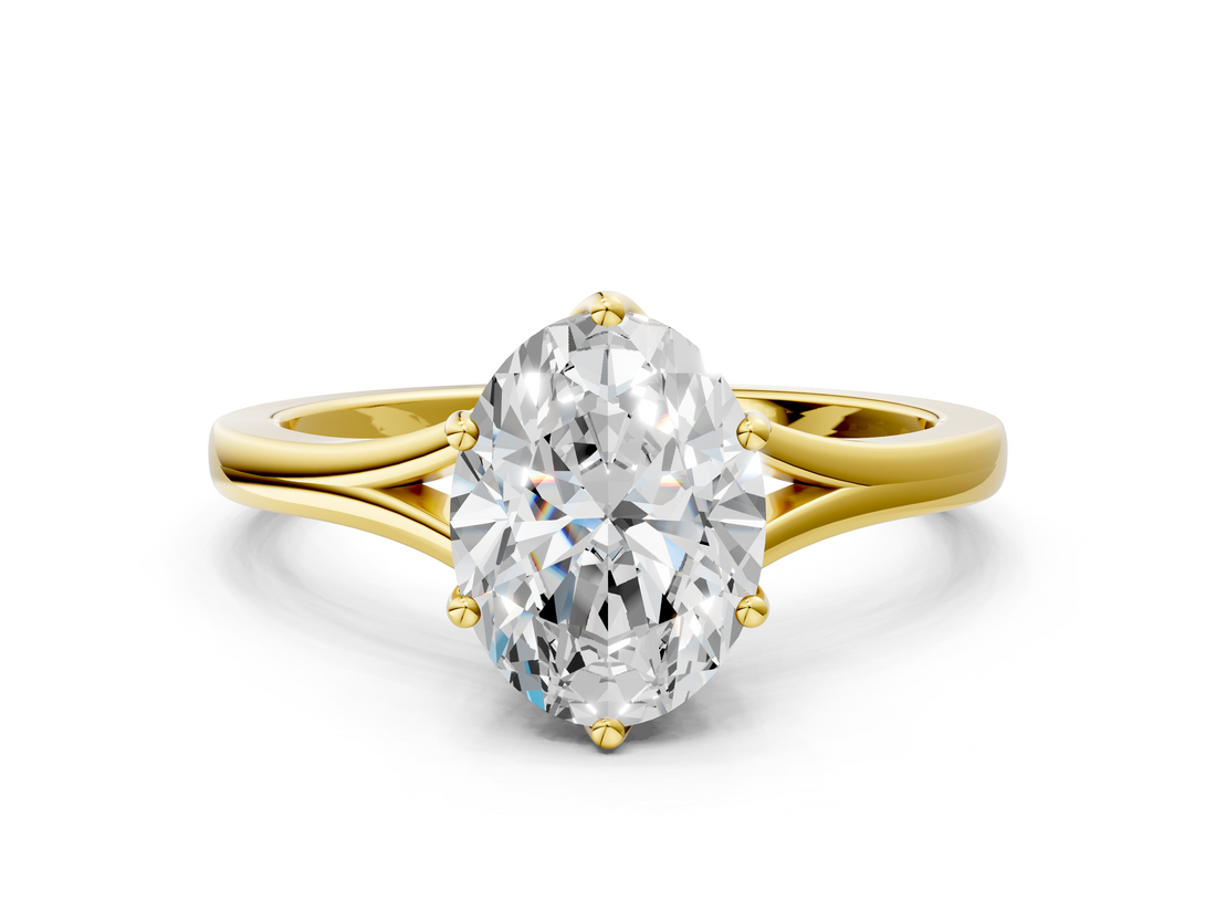 Yellow gold Oval Solitaire Diamond Ring with Six-Prong Setting and Tapered Band_26