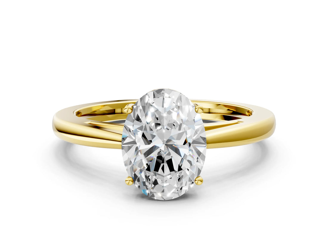 Yellow gold Oval Solitaire Diamond Ring with Split Shank and Four-Prong Setting_12