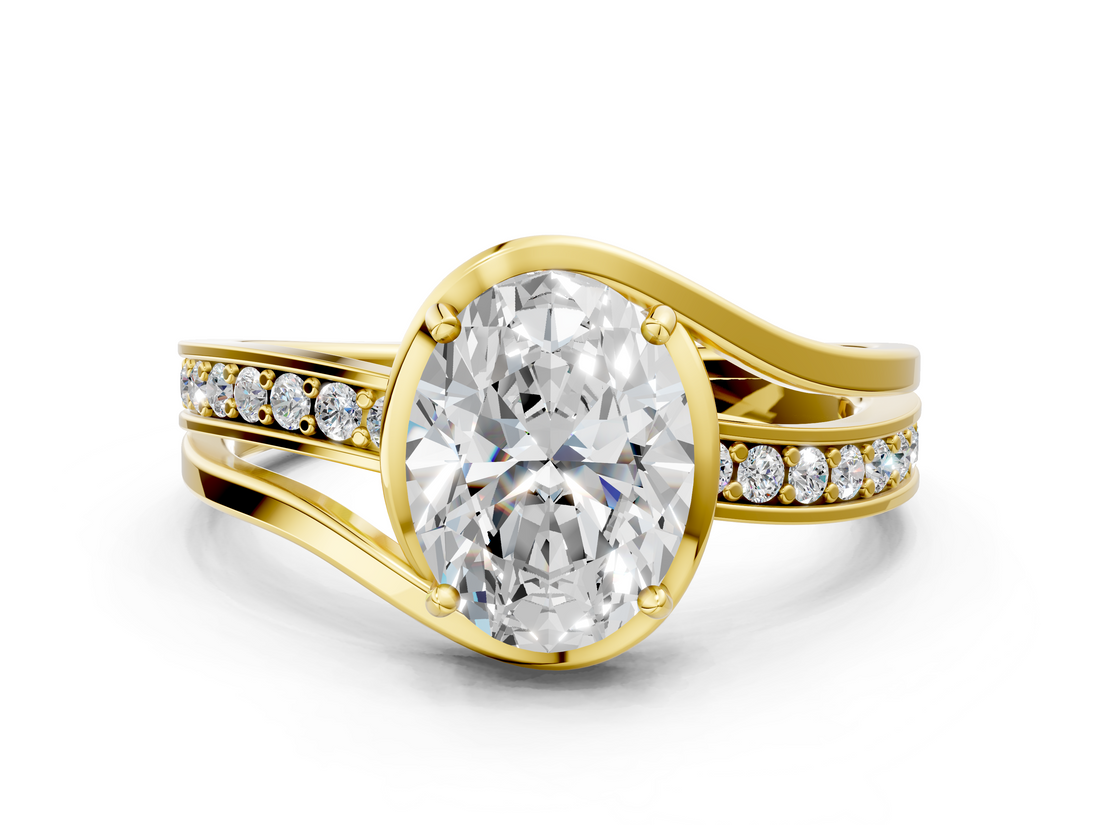 Yellow gold Oval Solitaire Diamond Ring with Split Shank and Prong Setting_62