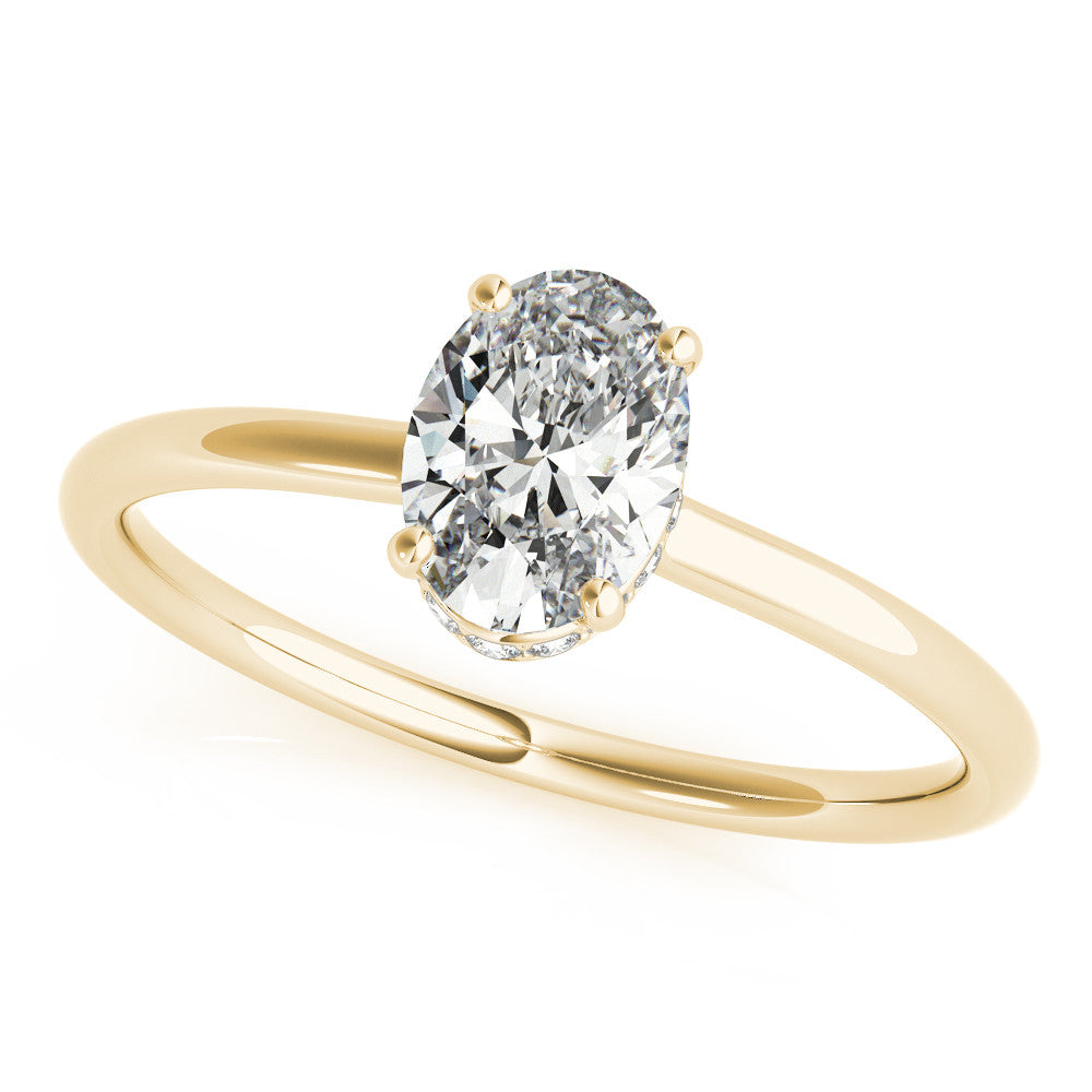 Yellow gold Oval Solitaire Diamond Ring with Thin Band and Four-Prong Setting