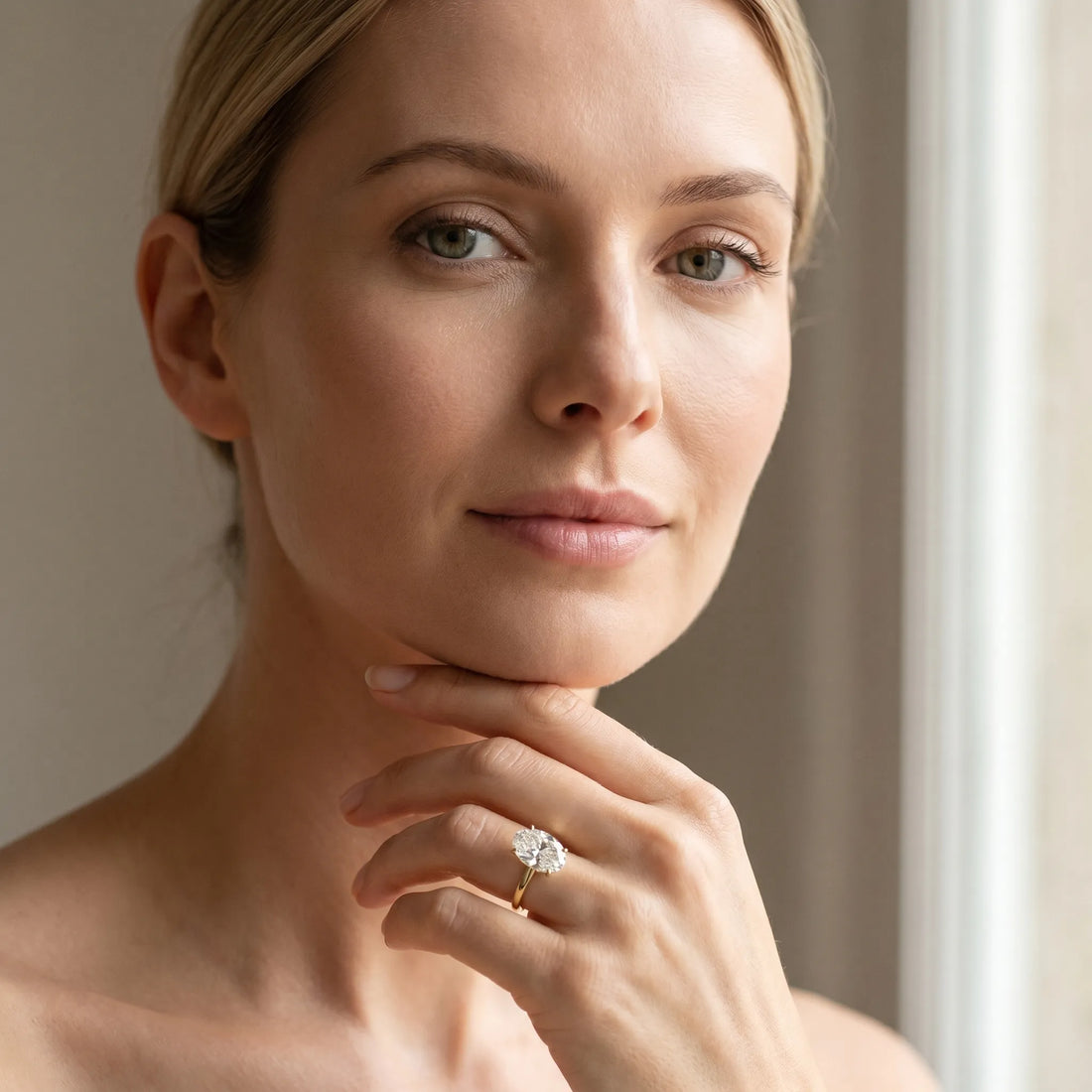 Yellow gold Oval Solitaire Diamond Ring with Thin Band and Four-Prong Setting_21