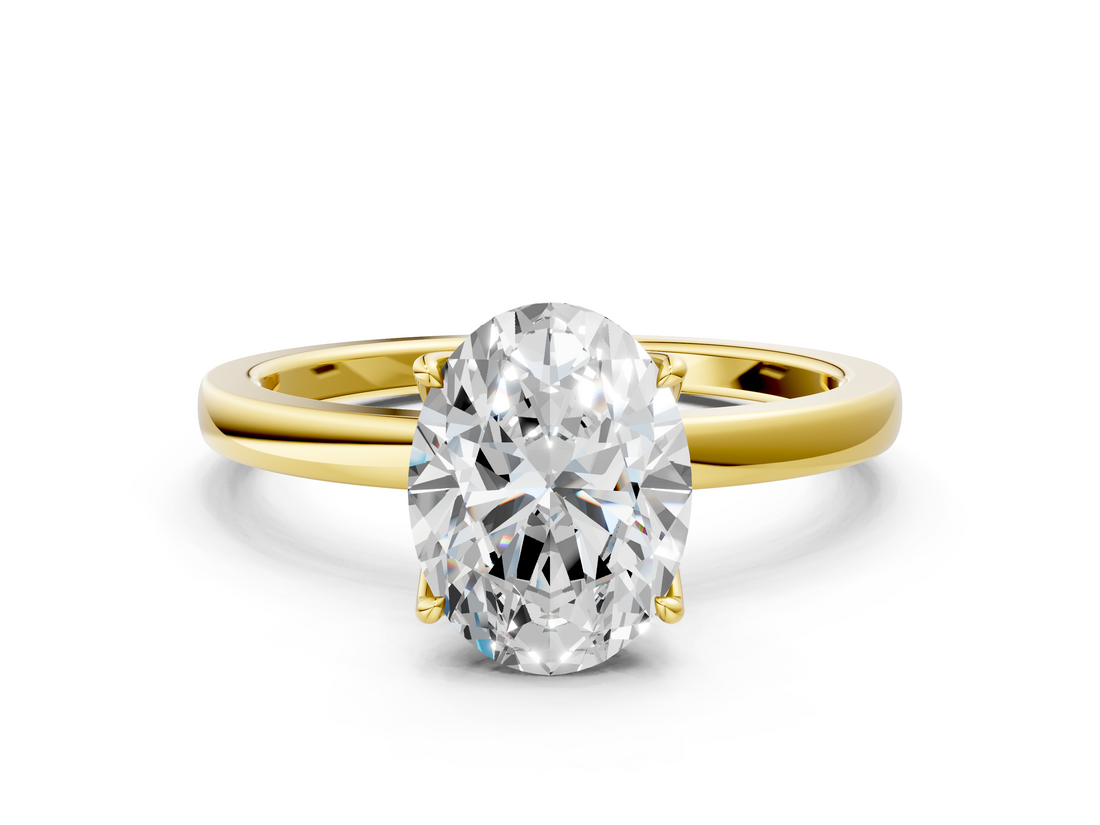 Yellow gold Oval Solitaire Diamond Ring with Thin Band and Four-Prong Setting_3