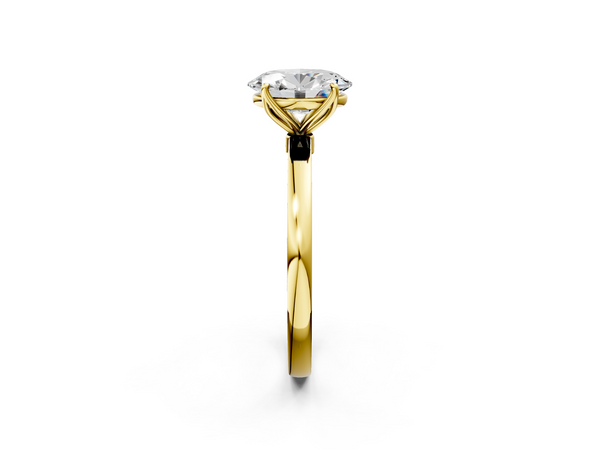 Yellow gold Oval Solitaire Diamond Ring with Thin Band and Four-Prong Setting