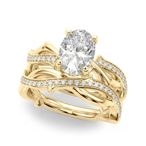 Yellow gold Oval Solitaire Diamond Twist Band with Four-Prong Setting 1
