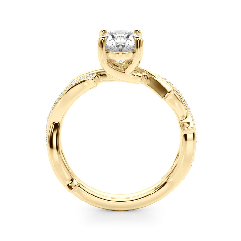 Yellow gold Oval Solitaire Diamond Twist Band with Four-Prong Setting 2