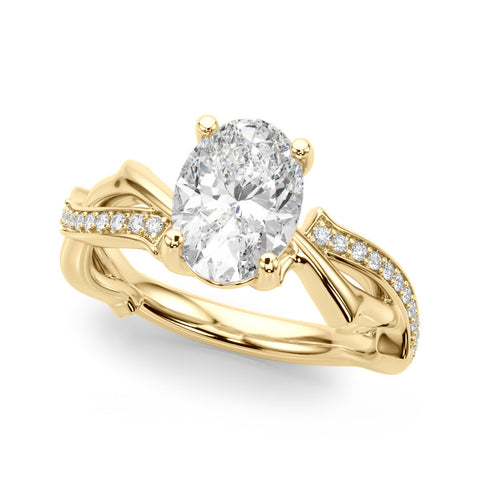Yellow gold Oval Solitaire Diamond Twist Band with Four-Prong Setting