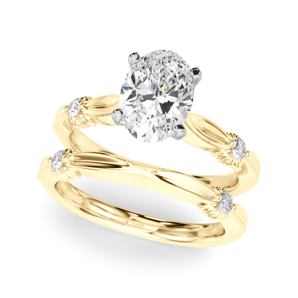 Yellow gold Oval Solitaire Diamond Twisted Band with Four-Prong Setting 1