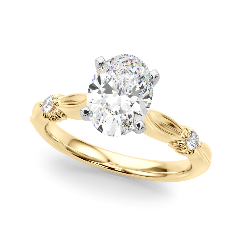 Yellow gold Oval Solitaire Diamond Twisted Band with Four-Prong Setting