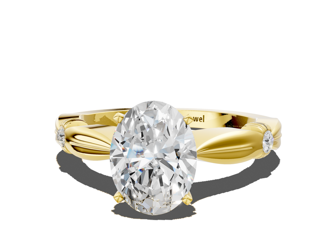 Yellow gold Oval Solitaire Diamond Twisted Band with Four-Prong Setting_78