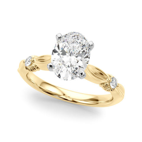 Yellow gold Oval Solitaire Diamond Twisted Band with Four-Prong Setting