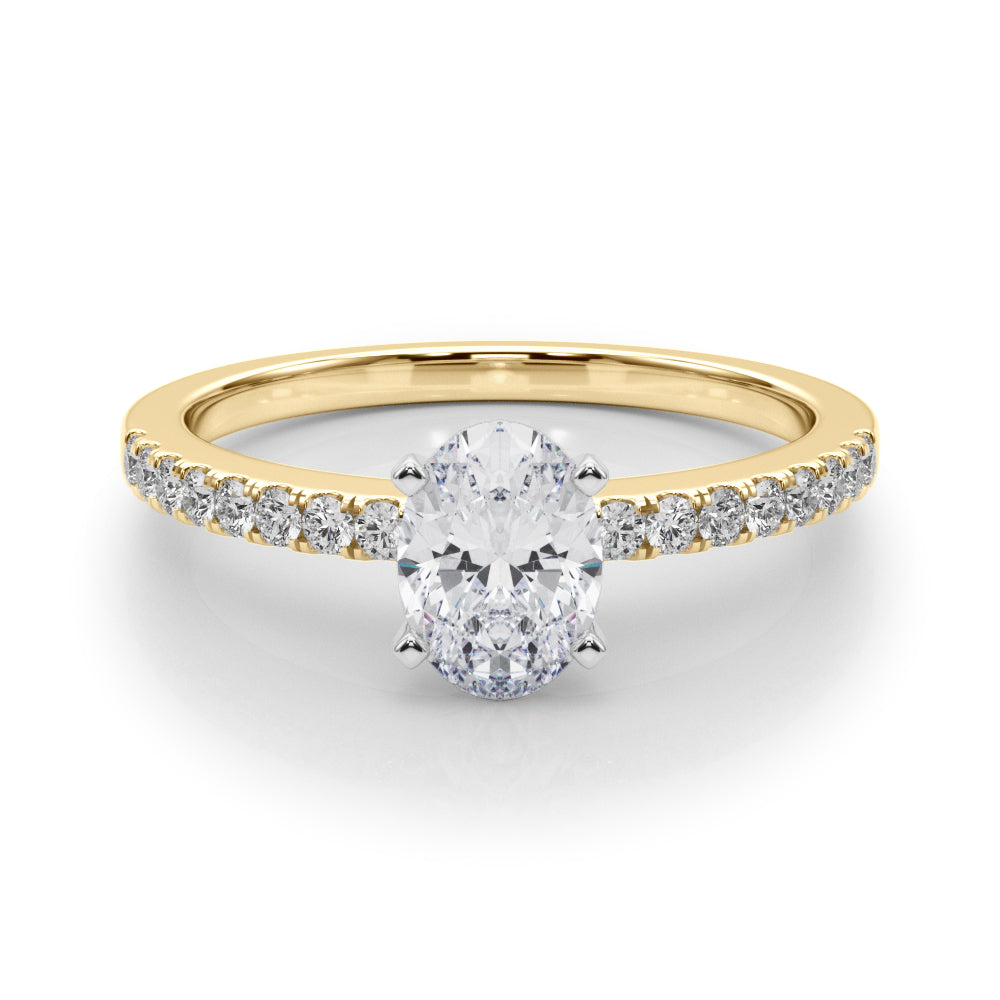 Yellow gold Oval Solitaire Diamond with Pavé Band and Four-Prong Setting 1